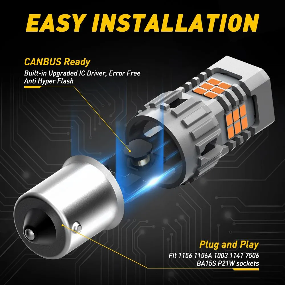 1156 BA15S LED Bulb Turn Signal Light Bulbs, Non-polarity, Compatible with standard and CK sockets, Amber, 25W Per Bulb