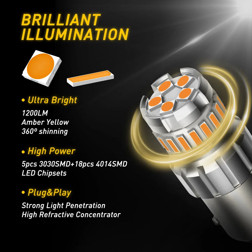 1156 LED Turn Signal Light Bulbs Amber Yellow 400% Brighter