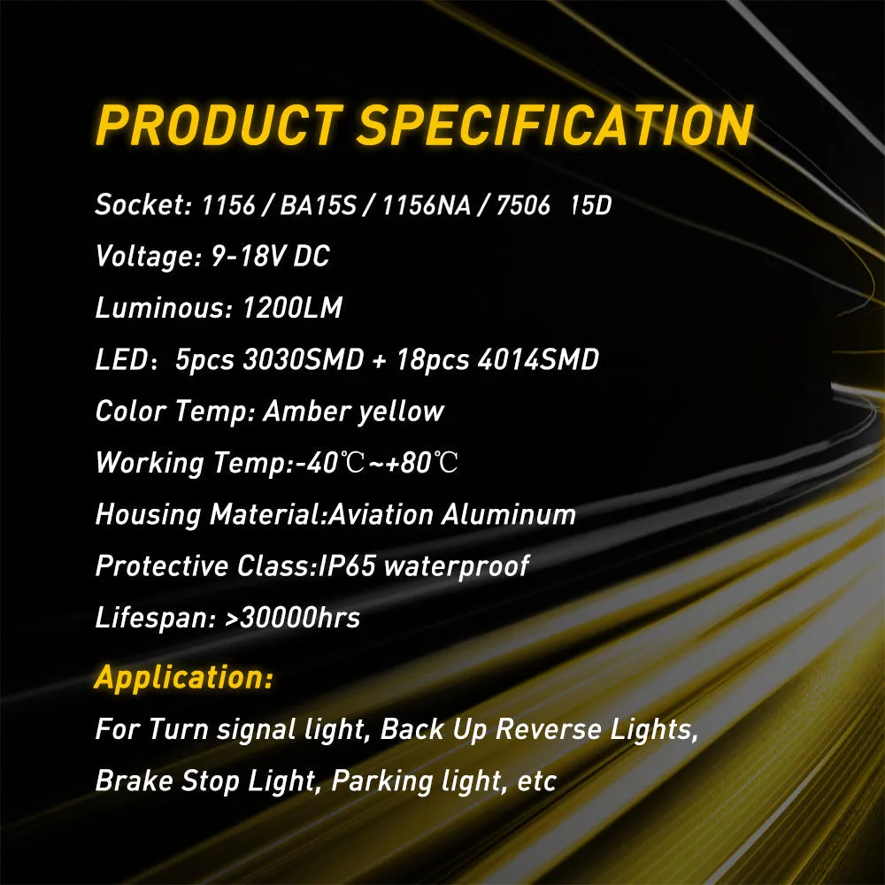 1156 LED Turn Signal Light Bulbs Amber Yellow 400% Brighter
