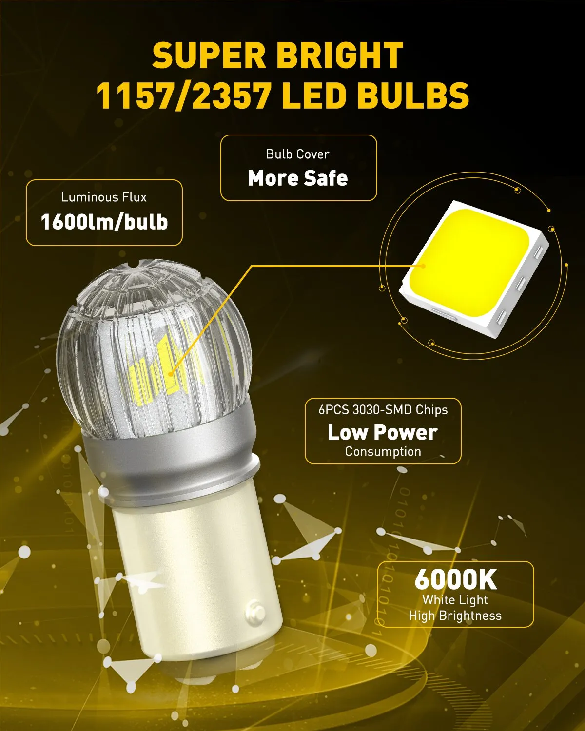 1157 LED Bulb White, Super Bright Unique 1:1 Design
