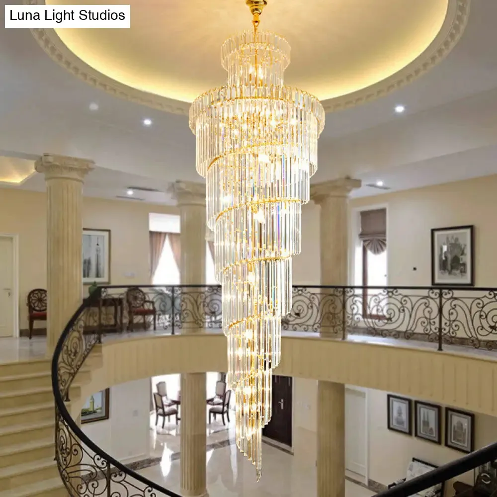 12 Heads Crystal Rod Pendant Chandelier for staircase Living Room Lighting 15 to 19 Inch