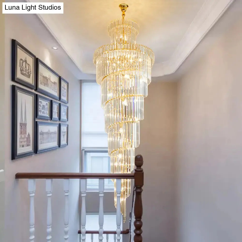 12 Heads Crystal Rod Pendant Chandelier for staircase Living Room Lighting 15 to 19 Inch