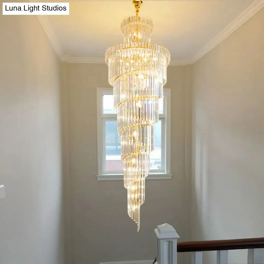 12 Heads Crystal Rod Pendant Chandelier for staircase Living Room Lighting 15 to 19 Inch