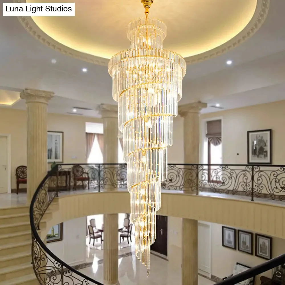 12 Heads Crystal Rod Pendant Chandelier for staircase Living Room Lighting 15 to 19 Inch