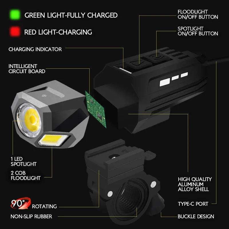 1600 Lumens Mountain Bike Lights With Rear Light
