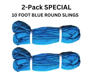 2-Pack:  10' Blue Round Slings Polyester - 21,200 LBS WLL