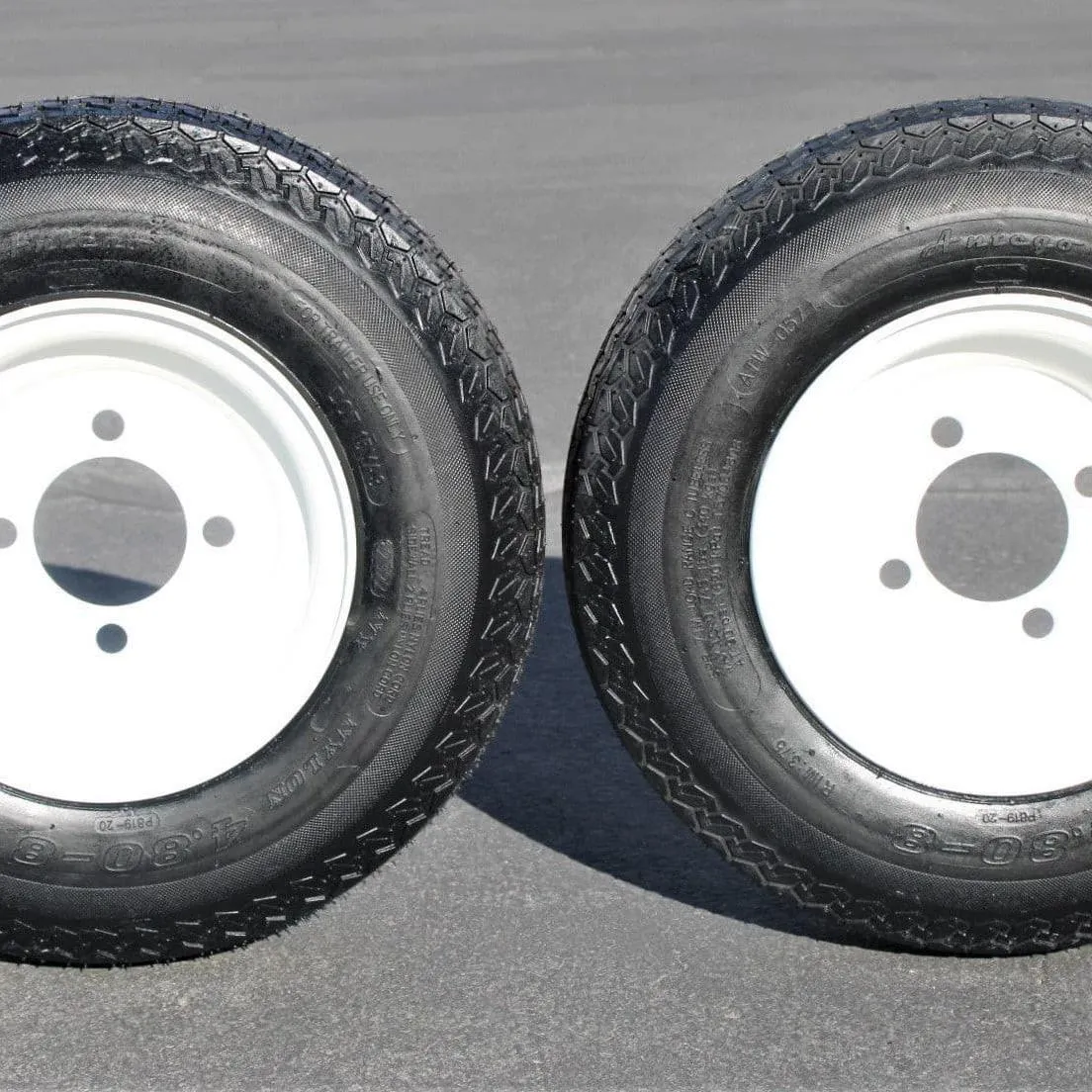 2-Pack Antego Trailer Tire On Rim 480-8 4.80-8 Load C 4 Lug White Wheel