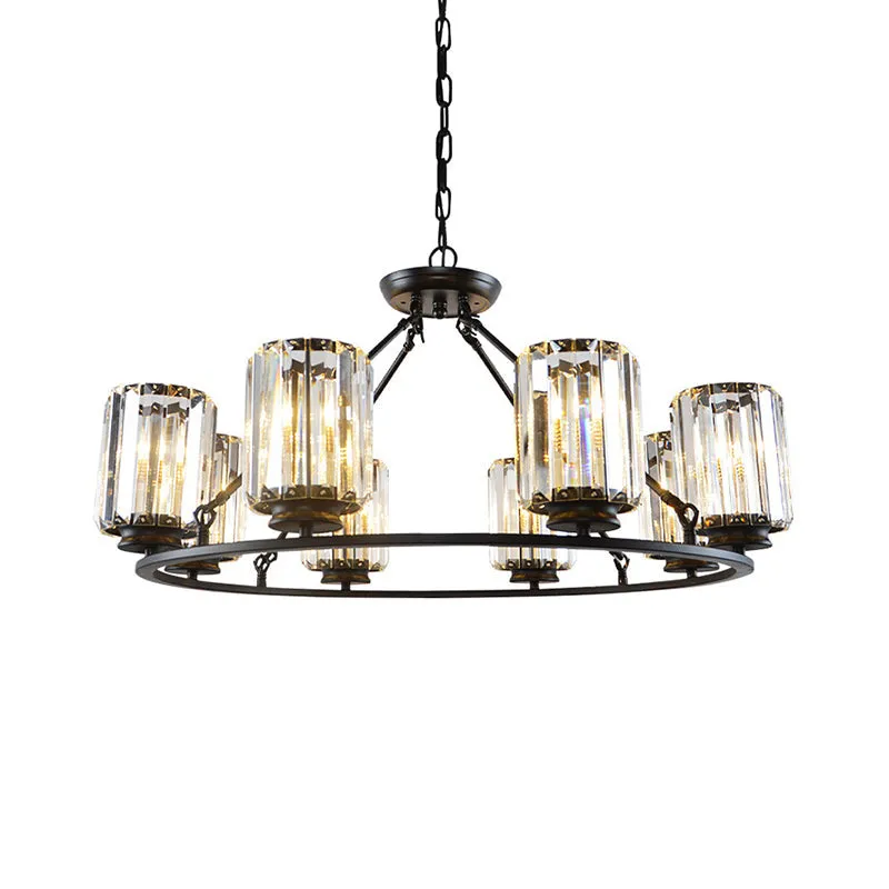 6/8 Bulb Clear Crystal Ring Chandelier with Black Cylinder Shade