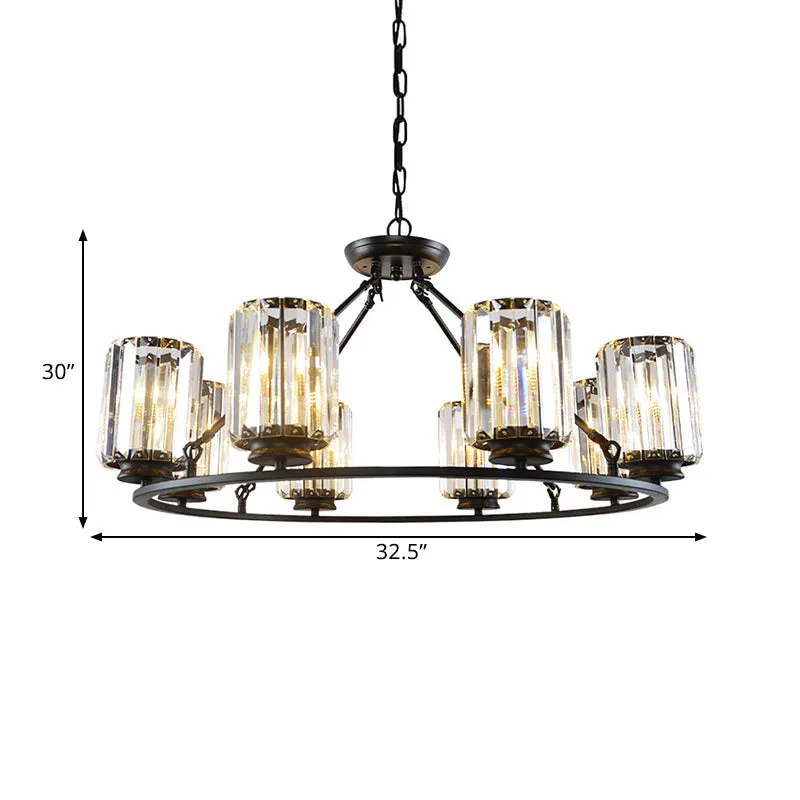 6/8 Bulb Clear Crystal Ring Chandelier with Black Cylinder Shade