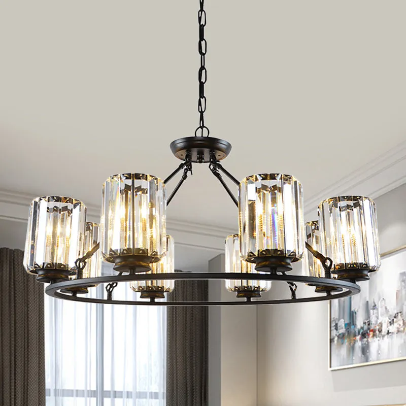 6/8 Bulb Clear Crystal Ring Chandelier with Black Cylinder Shade