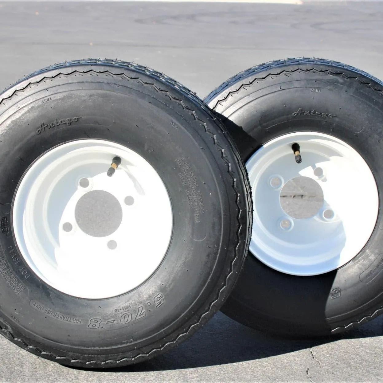 Antego (Qty: 1) Trailer Tire On Rim 570-8 5.70-8 Load C 4 Lug White Wheel