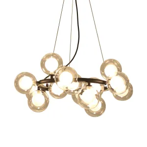 Black Bubbled Wreath Chandelier with Clear and Frosted Glass Shades - Modern 15/25 Bulb Hanging Ceiling Light
