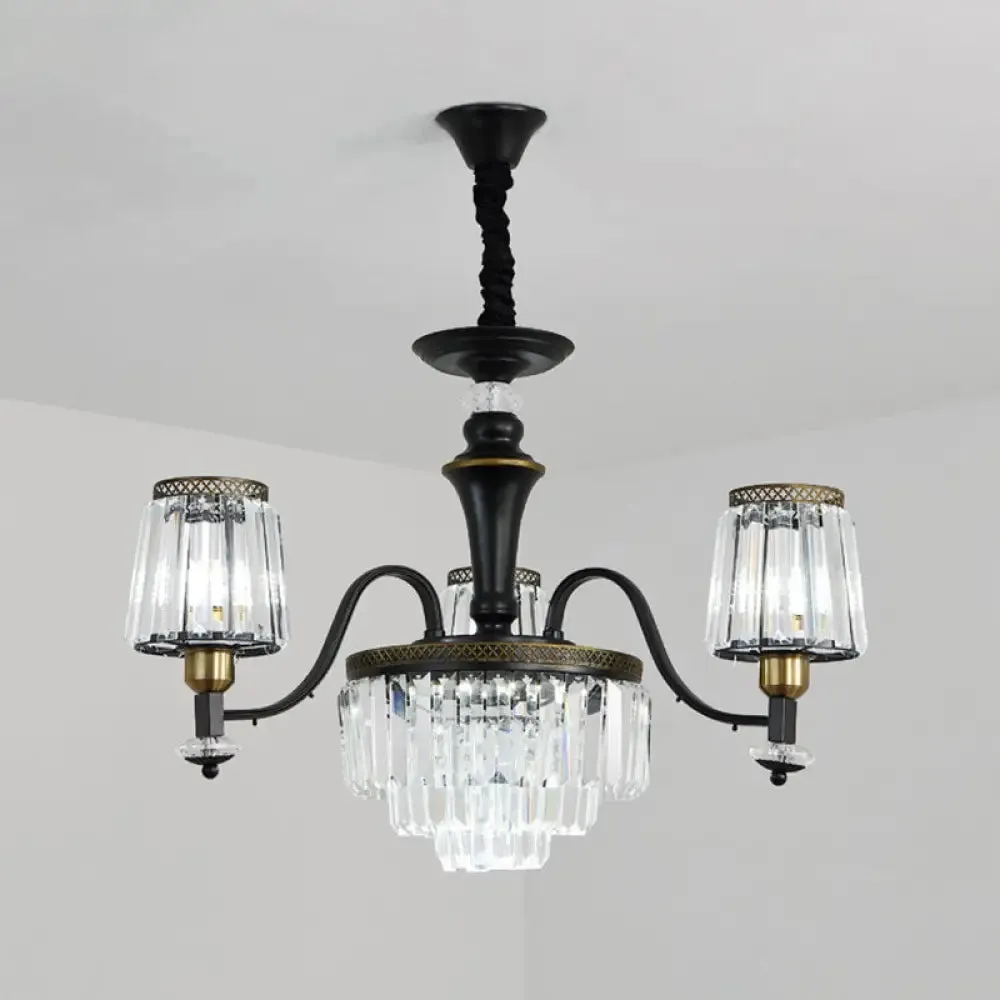 Black Tapered Chandelier with Clear Crystal Shade - Simple Drop Lamp for Elegant Lighting