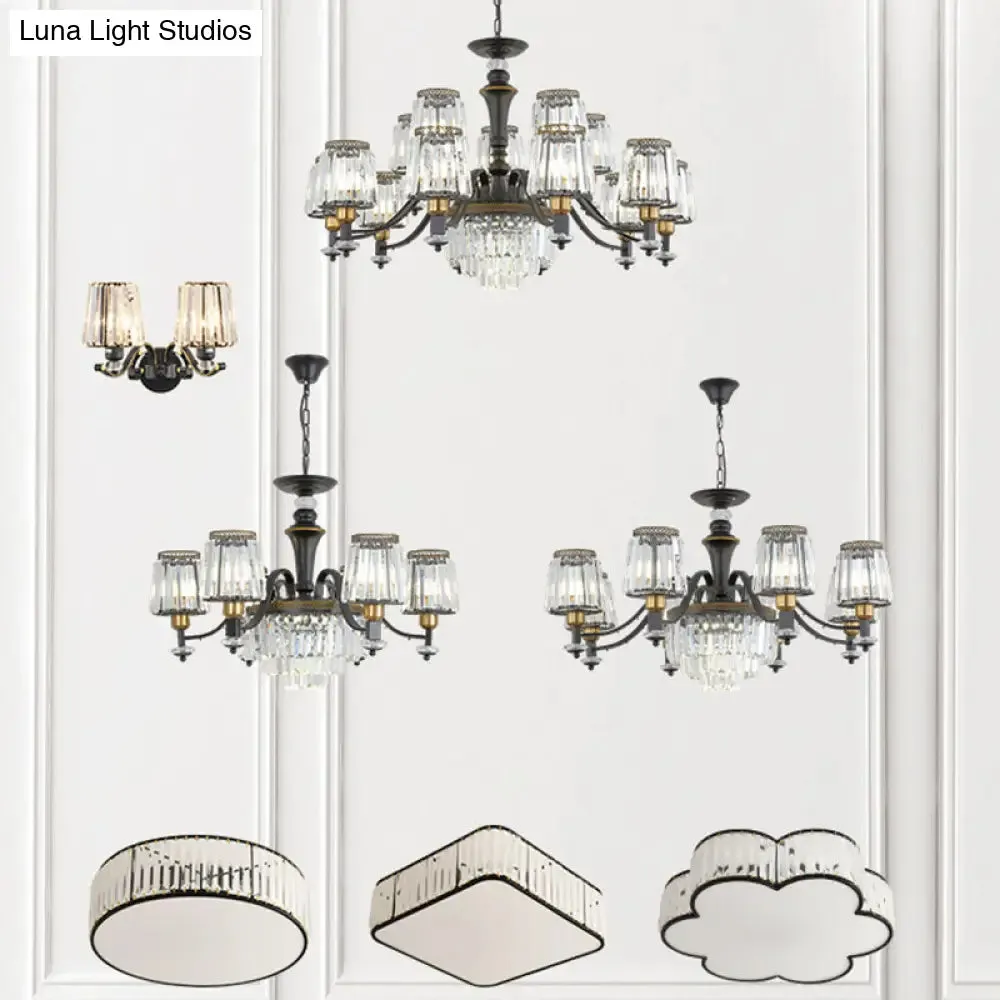 Black Tapered Chandelier with Clear Crystal Shade - Simple Drop Lamp for Elegant Lighting