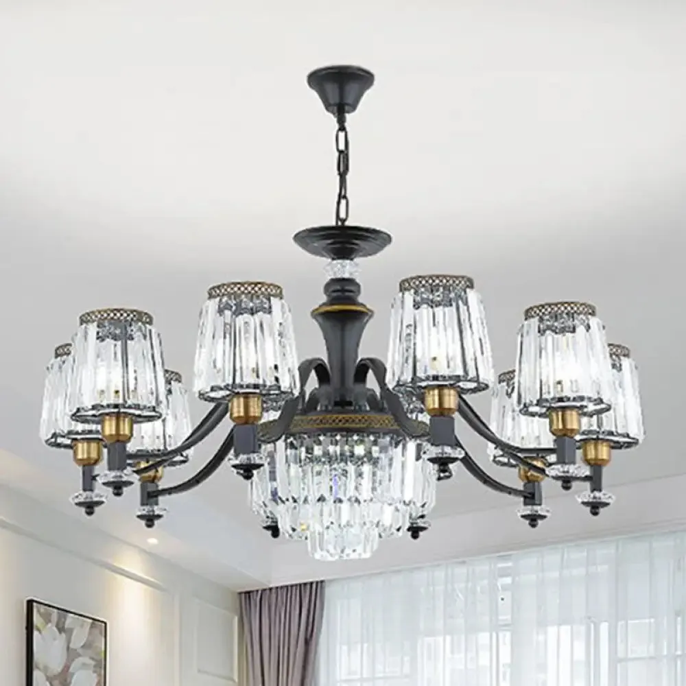 Black Tapered Chandelier with Clear Crystal Shade - Simple Drop Lamp for Elegant Lighting