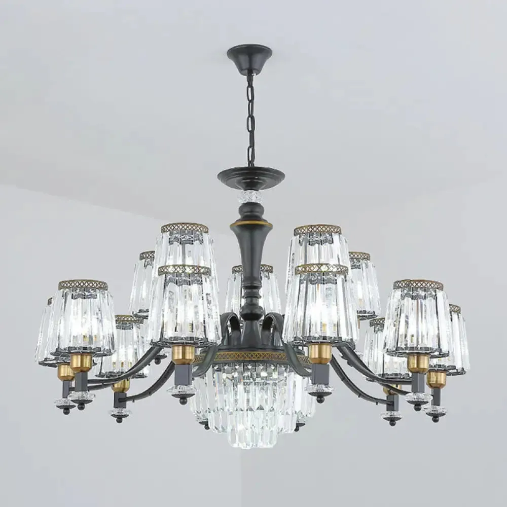 Black Tapered Chandelier with Clear Crystal Shade - Simple Drop Lamp for Elegant Lighting