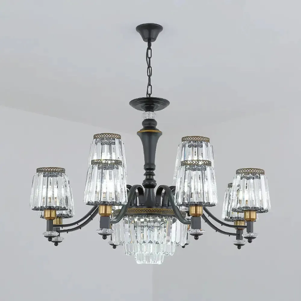 Black Tapered Chandelier with Clear Crystal Shade - Simple Drop Lamp for Elegant Lighting
