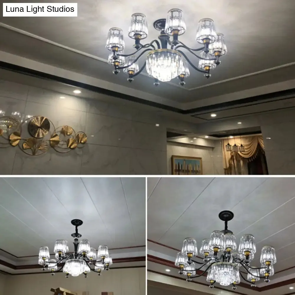 Black Tapered Chandelier with Clear Crystal Shade - Simple Drop Lamp for Elegant Lighting