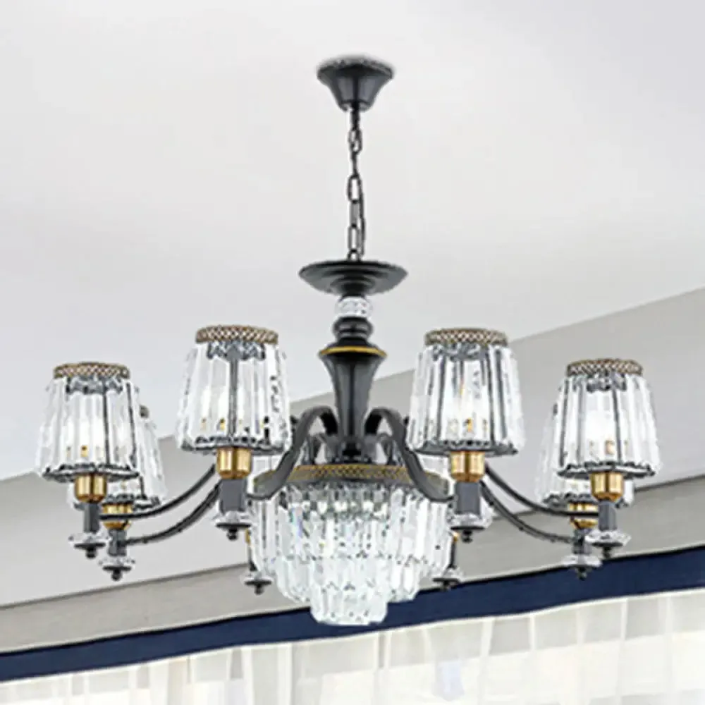 Black Tapered Chandelier with Clear Crystal Shade - Simple Drop Lamp for Elegant Lighting