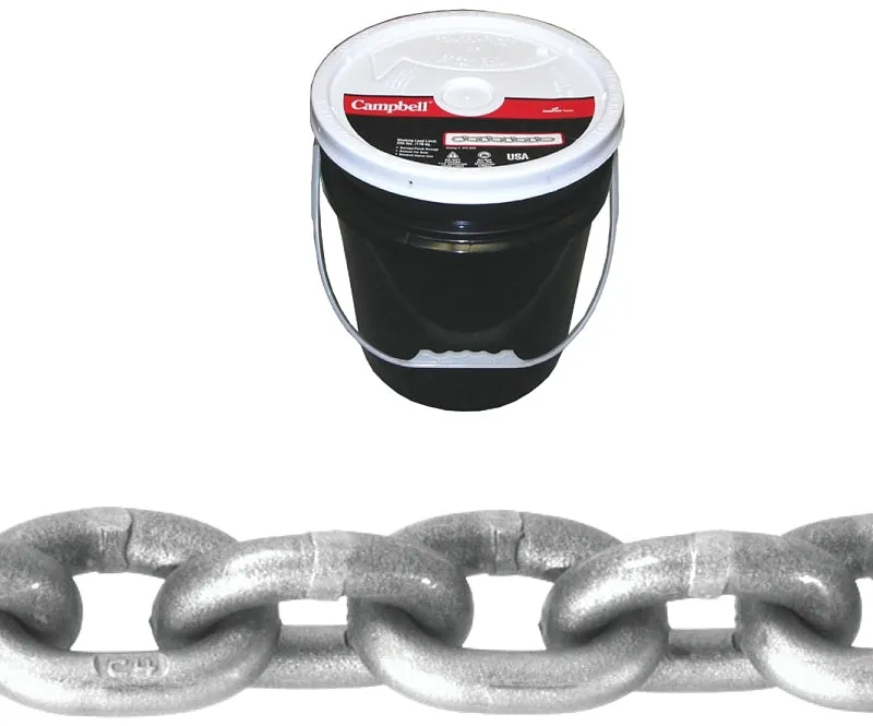 Campbell 0181423 High-Test Chain, 1/4 in, 150 ft L, 2600 lb Working Load, 43 Grade, Carbon Steel, Zinc :PAIL: QUANTITY: 1