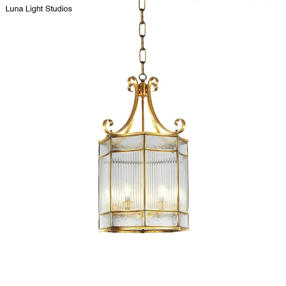 Colonial Gold Clear Prismatic Glass Chandelier - 22"/23" H Cylinder Pendant Lamp - 4 Bulbs - Ideal for Living Room