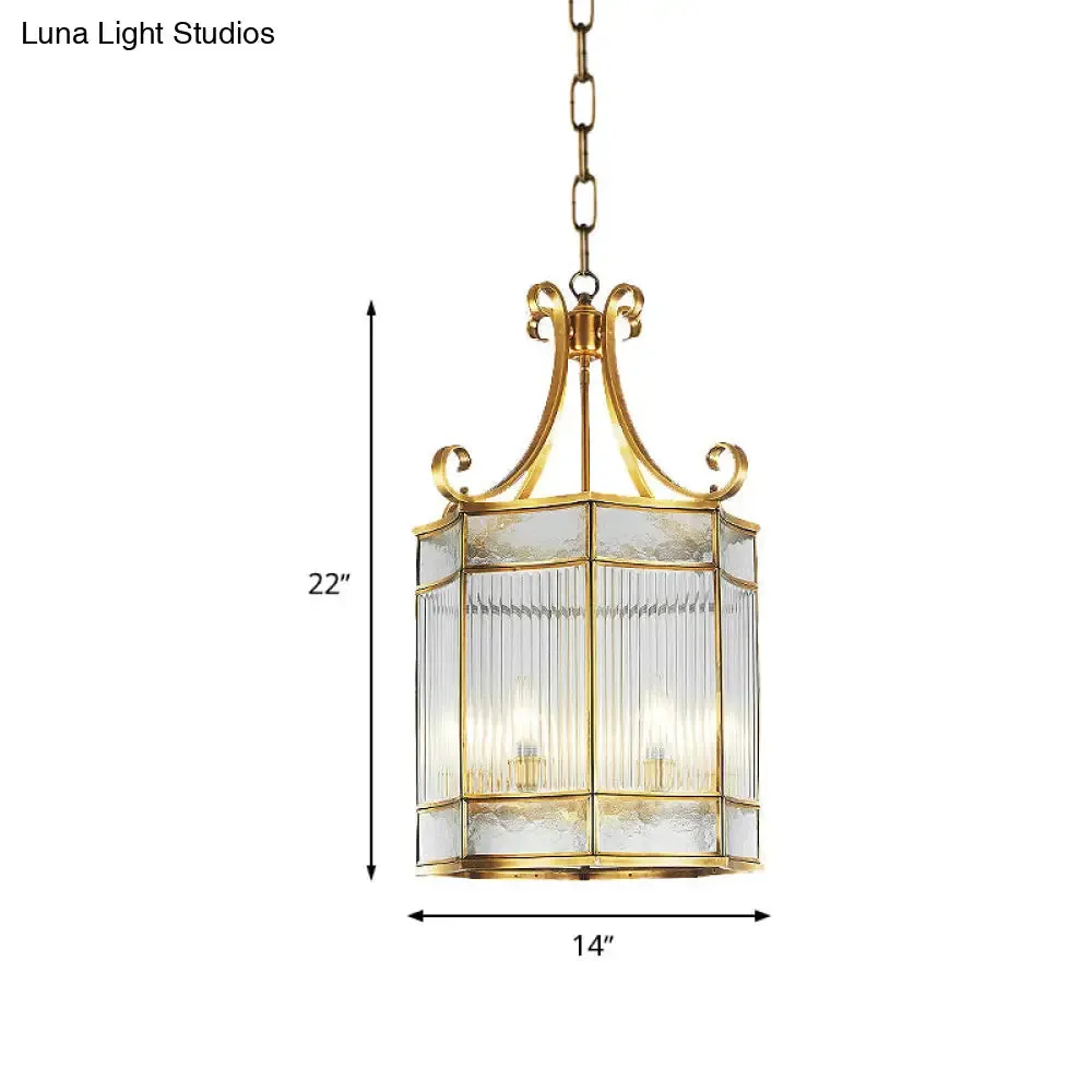 Colonial Gold Clear Prismatic Glass Chandelier - 22"/23" H Cylinder Pendant Lamp - 4 Bulbs - Ideal for Living Room