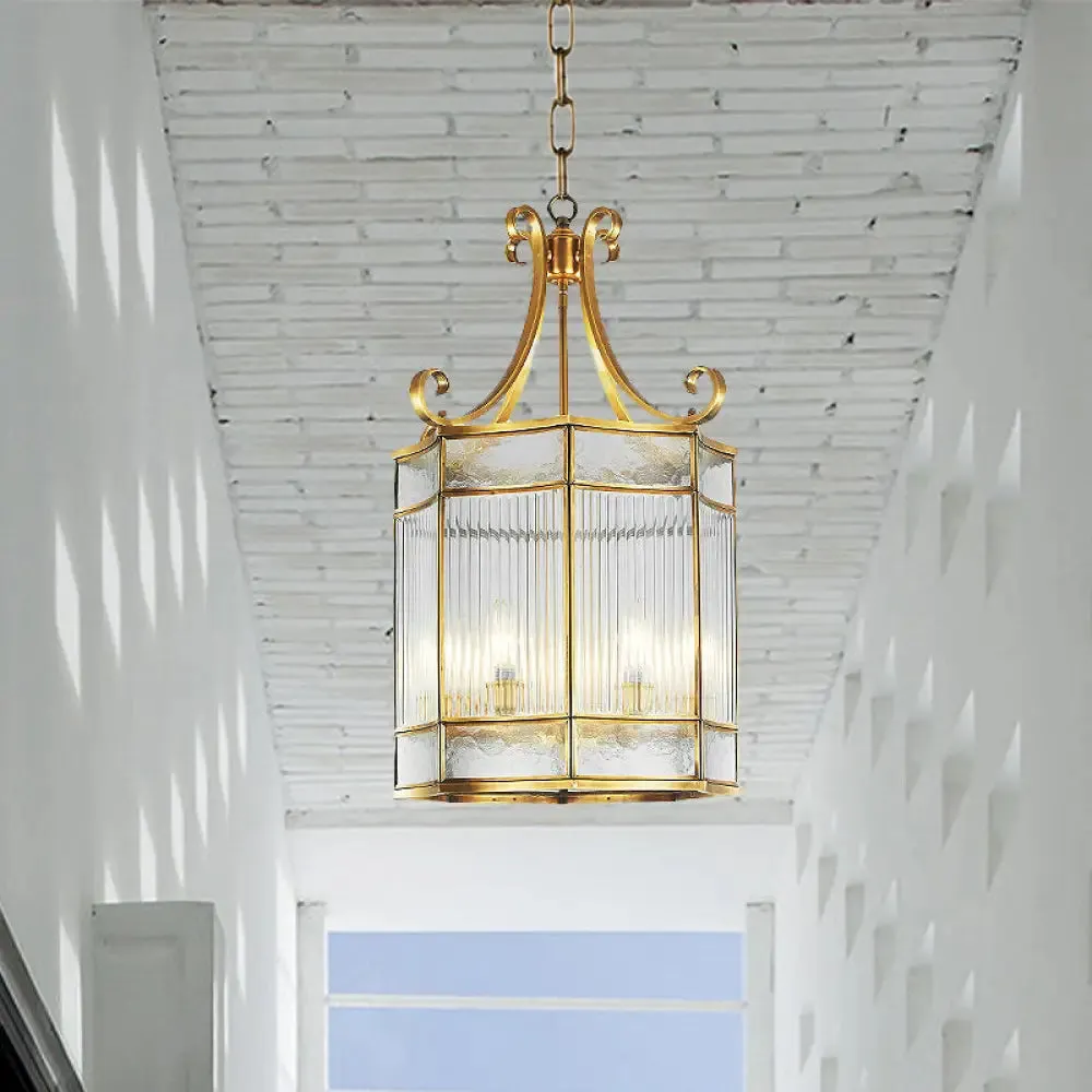 Colonial Gold Clear Prismatic Glass Chandelier - 22"/23" H Cylinder Pendant Lamp - 4 Bulbs - Ideal for Living Room