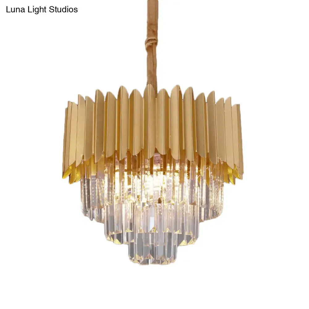 Contemporary 4/8 Bulb Crystal Rectangle Hanging Lamp in Gold – Taper Faceted Design, 16"/23.5" Width