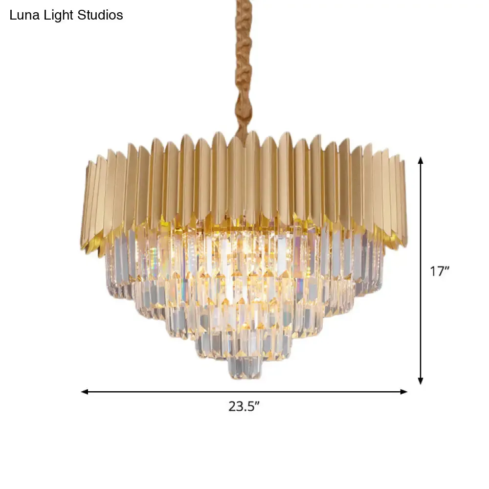Contemporary 4/8 Bulb Crystal Rectangle Hanging Lamp in Gold – Taper Faceted Design, 16"/23.5" Width