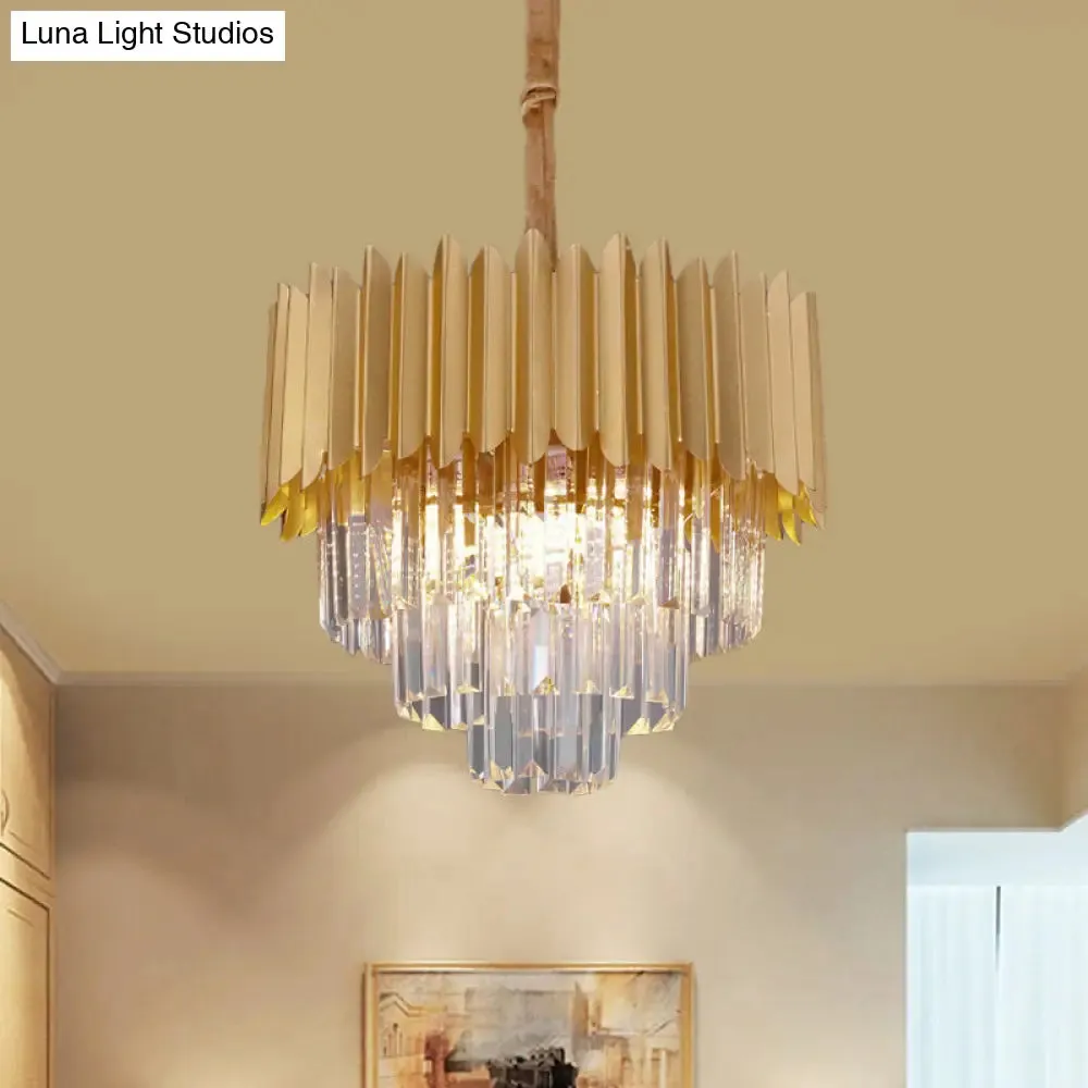 Contemporary 4/8 Bulb Crystal Rectangle Hanging Lamp in Gold – Taper Faceted Design, 16"/23.5" Width