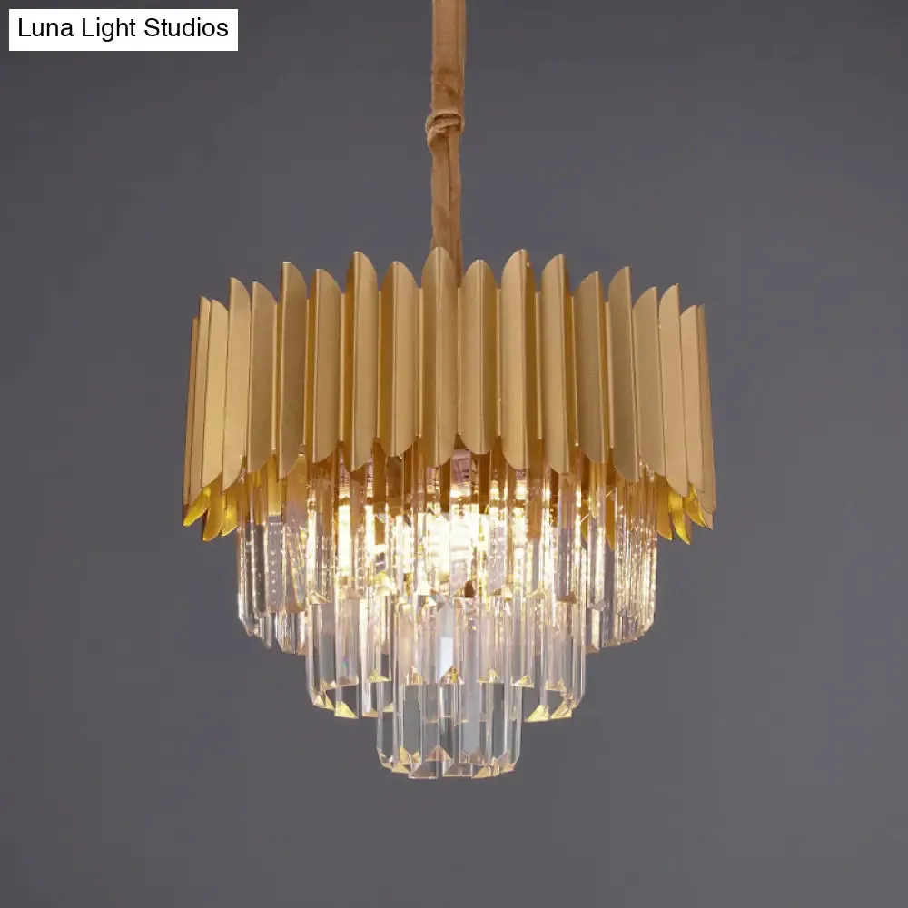 Contemporary 4/8 Bulb Crystal Rectangle Hanging Lamp in Gold – Taper Faceted Design, 16"/23.5" Width