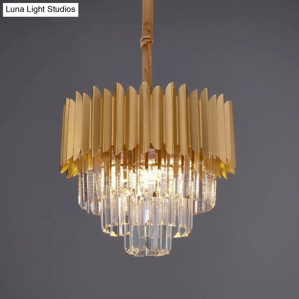Contemporary 4/8 Bulb Crystal Rectangle Hanging Lamp in Gold – Taper Faceted Design, 16"/23.5" Width