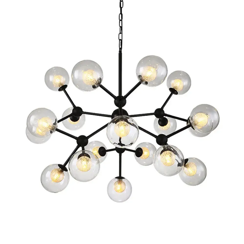 Contemporary Black Chandelier Light Fixture with Clear & Frosted Glass
