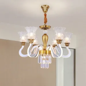 Contemporary Clear Crystal Flower Ceiling Lamp - 6-Head Chandelier for Dining Room with Acrylic Arm