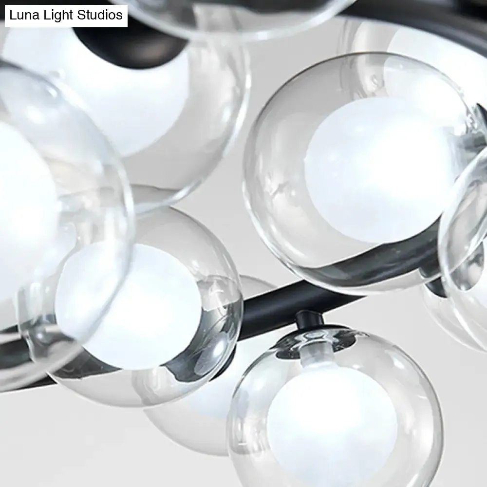 Contemporary Clear Glass Bubble Chandelier Light - Black Finish, 2/3 Tiers - Metal Ring Hanging Lamp for Living Room