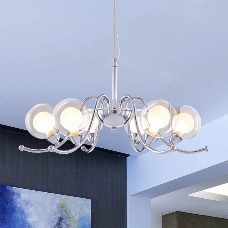 Contemporary Clear Glass Chandelier - Chrome LED Pendant Light with Sputnik Design