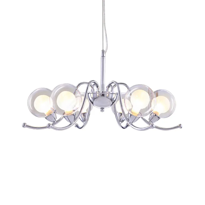 Contemporary Clear Glass Chandelier - Chrome LED Pendant Light with Sputnik Design