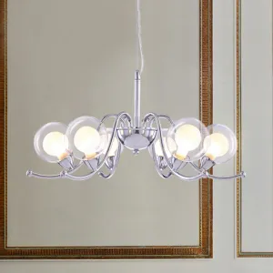 Contemporary Clear Glass Chandelier - Chrome LED Pendant Light with Sputnik Design