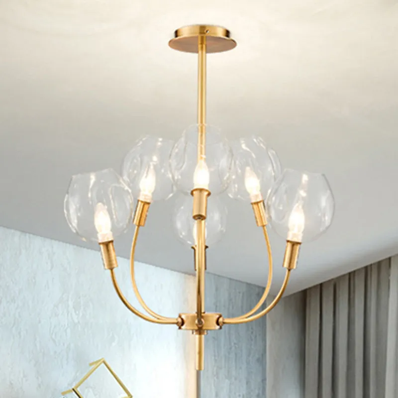 Contemporary Glass Pendant Light with Gold Finish for Restaurant and Foyer