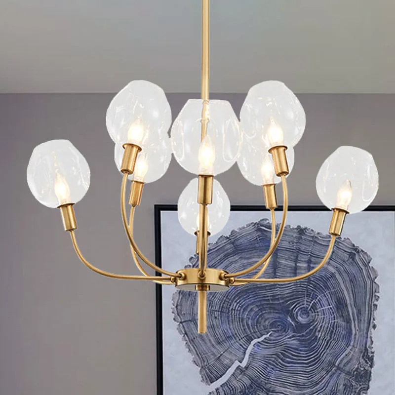 Contemporary Glass Pendant Light with Gold Finish for Restaurant and Foyer