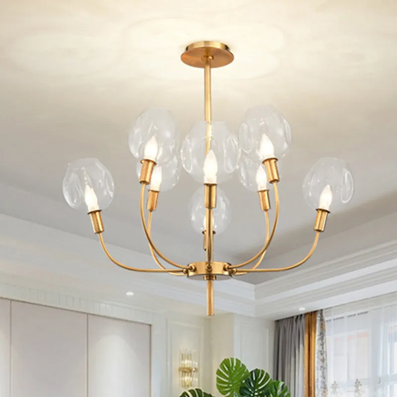 Contemporary Glass Pendant Light with Gold Finish for Restaurant and Foyer