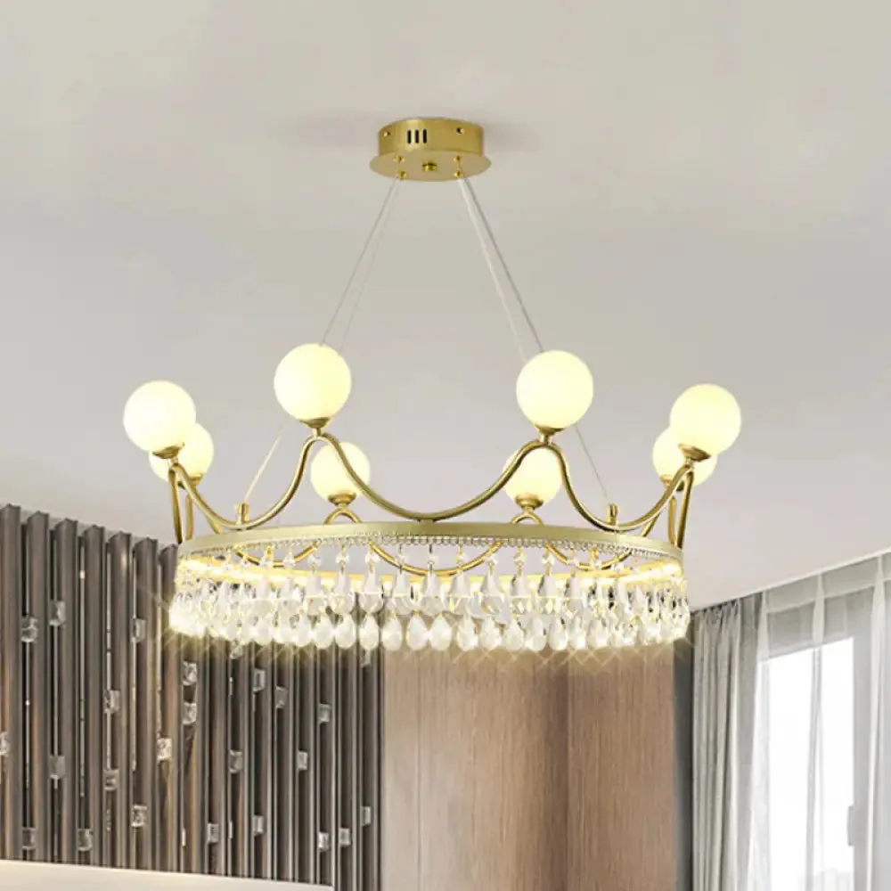 Contemporary Gold Crown Crystal Chandelier - 6/8-Light Suspended Lighting Fixture