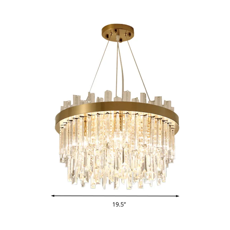 Contemporary Gold Cylinder Chandelier - 6 Bulbs - Faceted Crystal - Hanging Ceiling Light