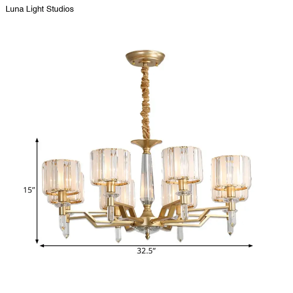 Contemporary Gold Hanging Light Chandelier - Crooked Arm with 6/8 Bulbs, Clear Crystal Shade