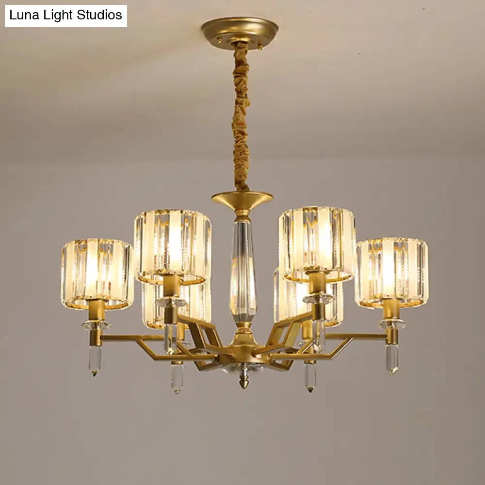 Contemporary Gold Hanging Light Chandelier - Crooked Arm with 6/8 Bulbs, Clear Crystal Shade