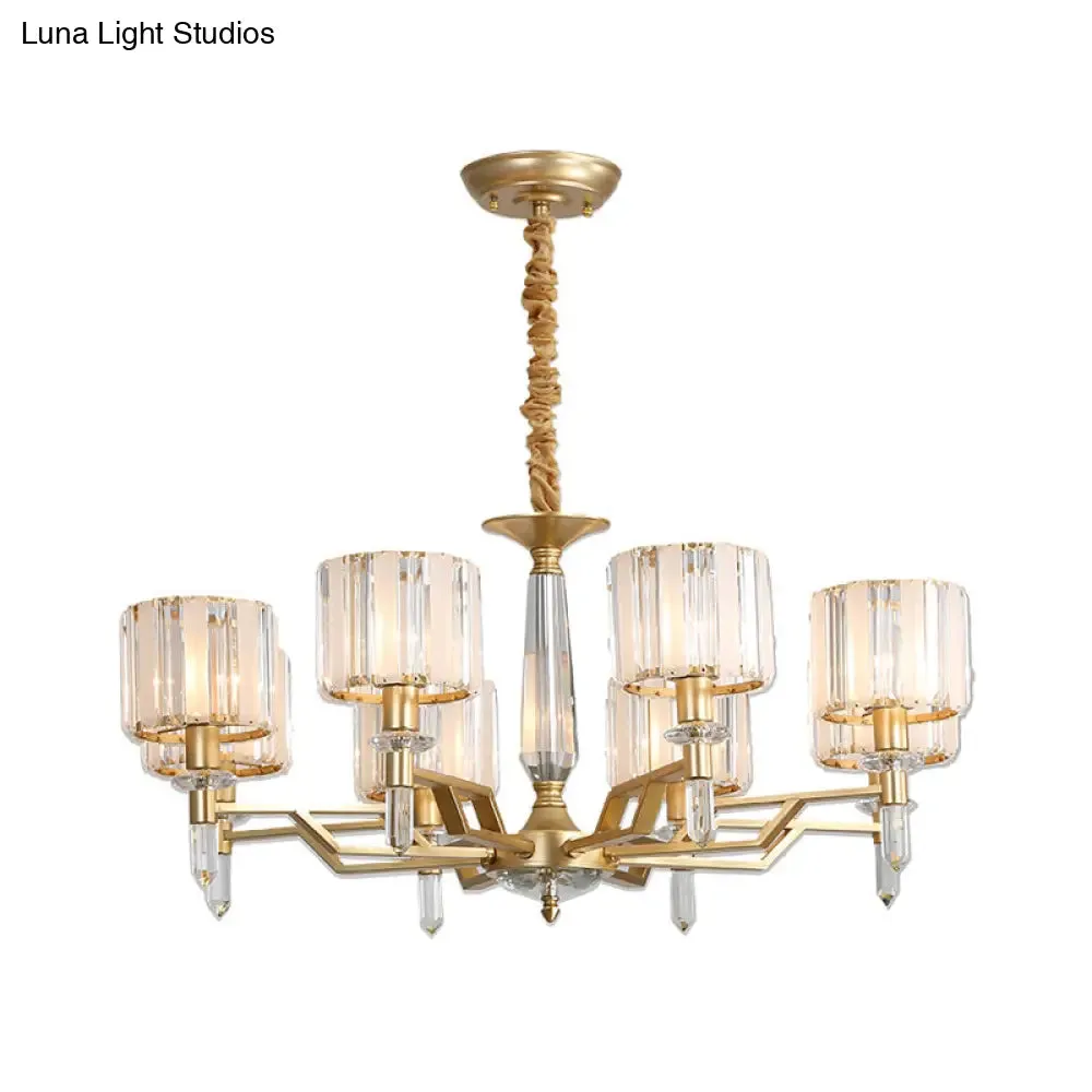 Contemporary Gold Hanging Light Chandelier - Crooked Arm with 6/8 Bulbs, Clear Crystal Shade