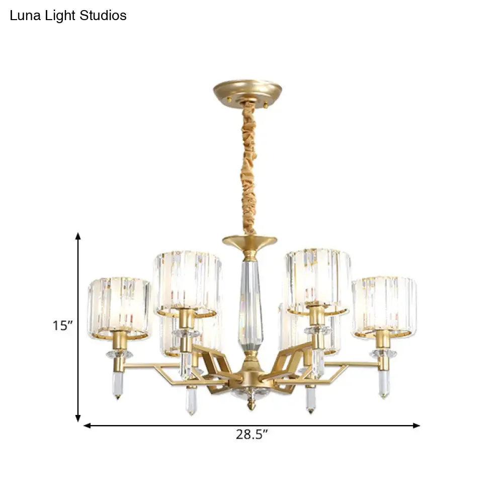 Contemporary Gold Hanging Light Chandelier - Crooked Arm with 6/8 Bulbs, Clear Crystal Shade