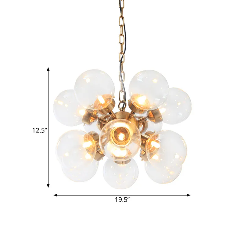 Contemporary Gold Sputnik Chandelier with Clear Glass and 12 Bulbs - Ceiling Suspension Lamp