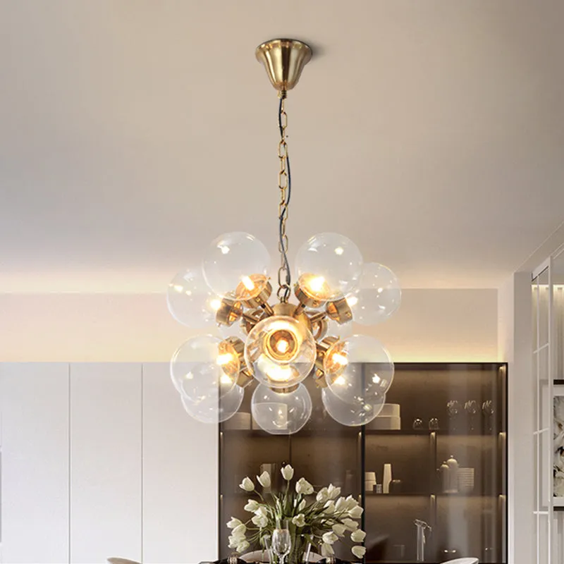 Contemporary Gold Sputnik Chandelier with Clear Glass and 12 Bulbs - Ceiling Suspension Lamp