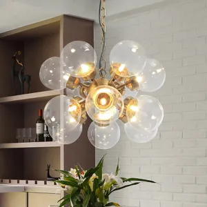 Contemporary Gold Sputnik Chandelier with Clear Glass and 12 Bulbs - Ceiling Suspension Lamp